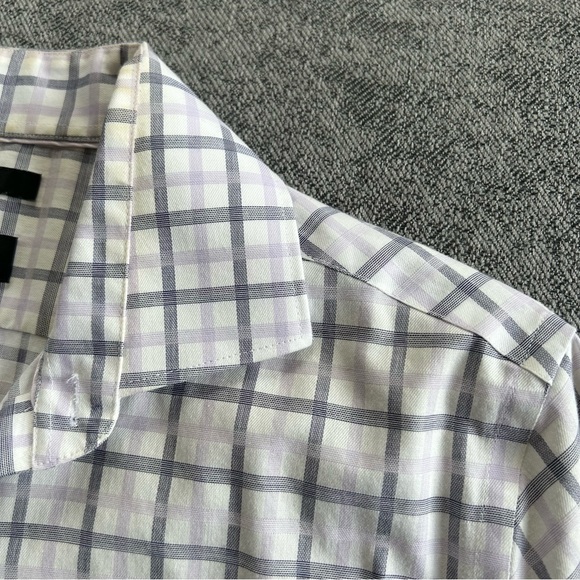 RW&Co men’s dress shirt, white with purple plaid pattern size medium neck, 15 - Picture 8 of 9